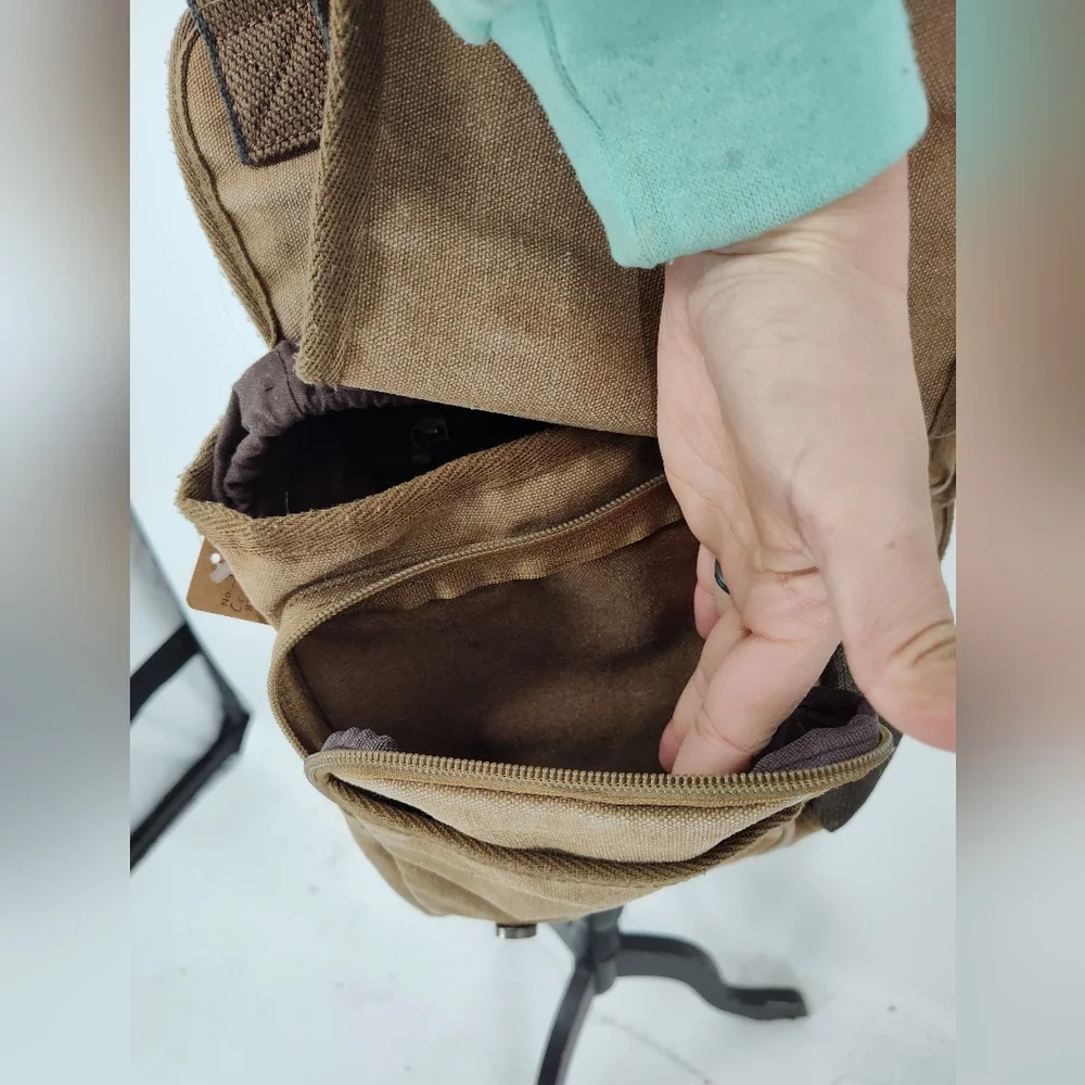 Kaukko Brown Canvas Messenger Cross Body Bag